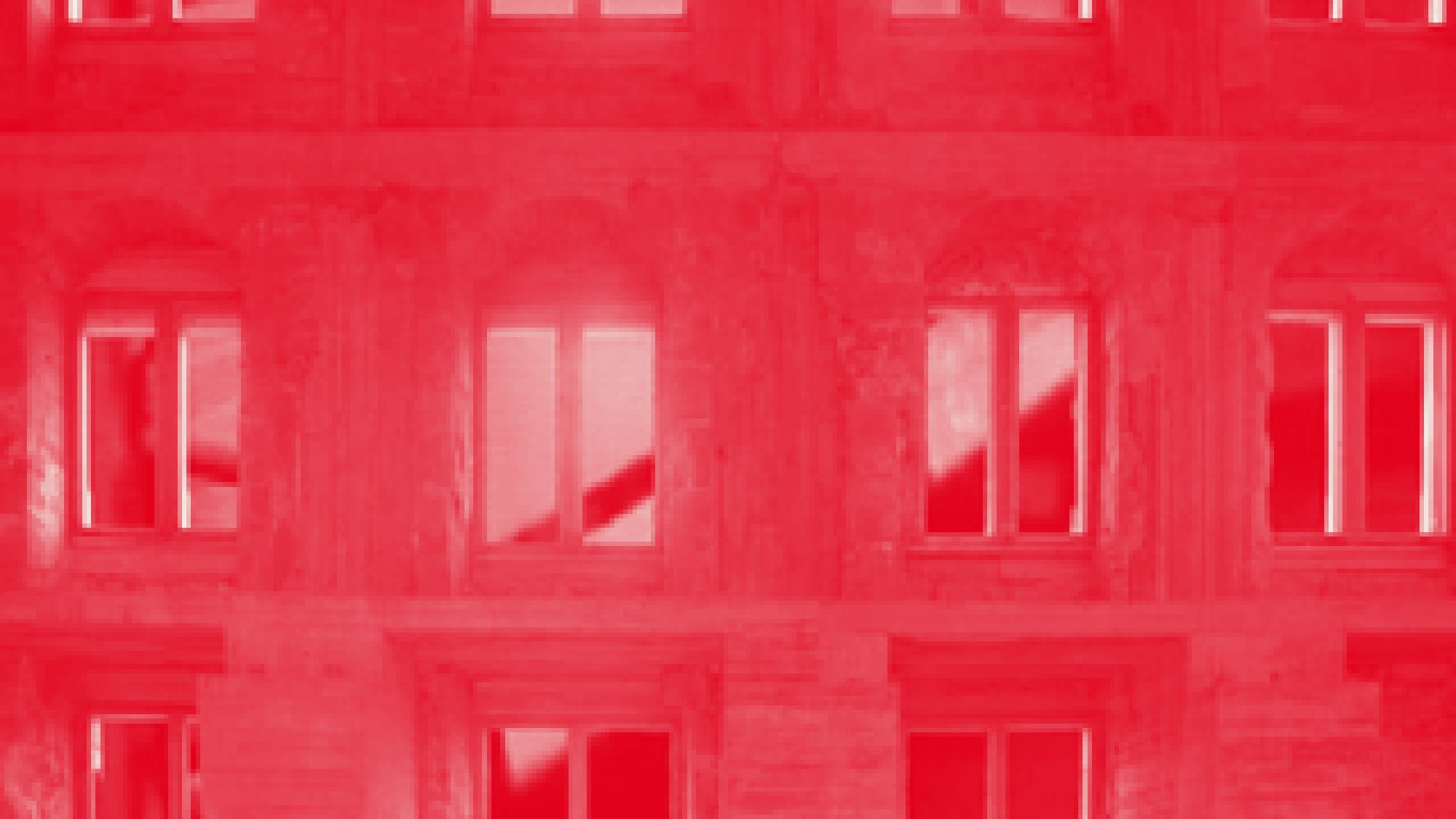 Dieselbe Fassade als Kubin-Negativ in Rot und Kreide