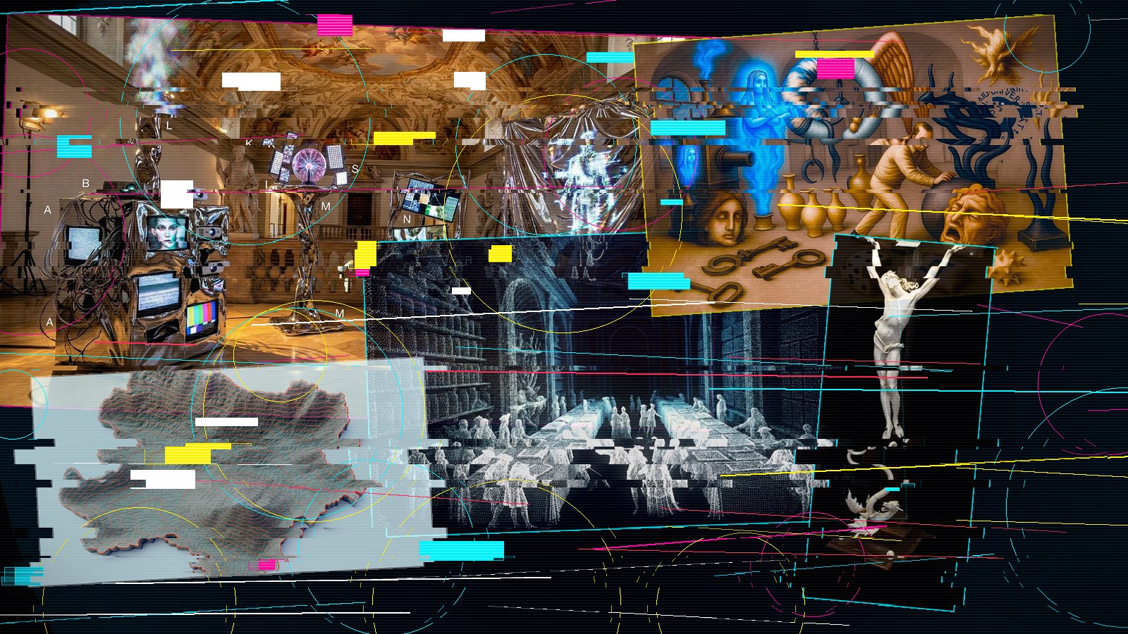 [XR] GöttwAIg [AR] Collage aus barocker Wunderkammer, AR-Artefakten und digitaler Installation