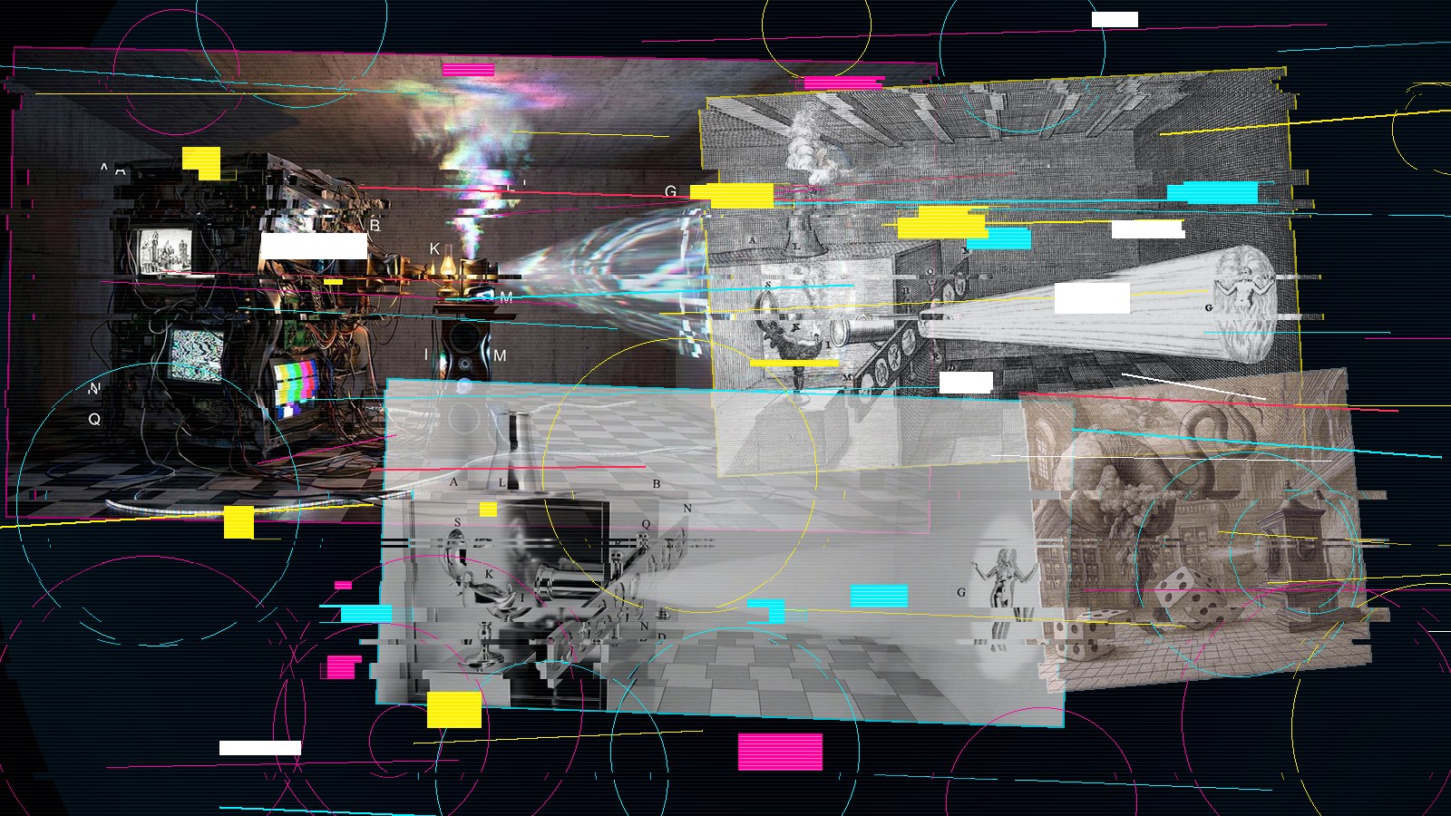 Experimentelle Laterna-magica-Collage mit Projektion, Apparat und digitalem Bildraum
