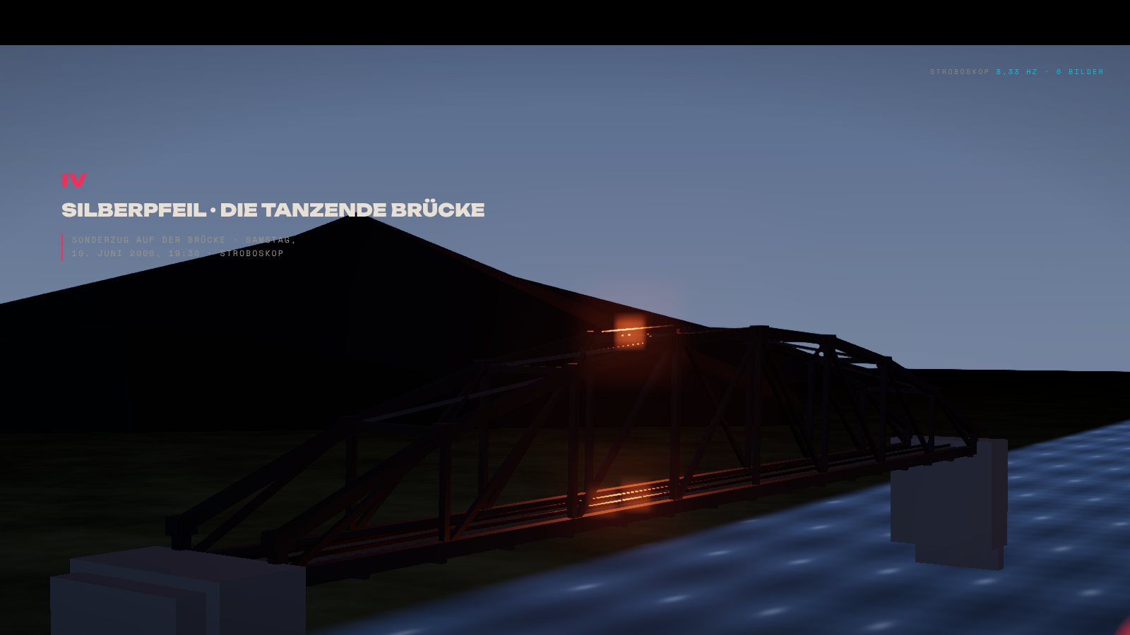 Die Simulation: Brücke, Zug und Stroboskop mit Reglern