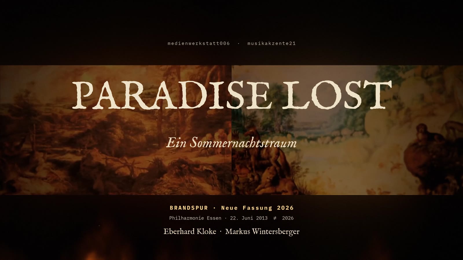 Vorspann: PARADISE LOST, die Doppelprojektion brennt von unten