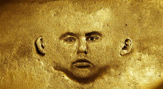 Kopf-Abwicklung, Gold · Digitale Bildmontage 1994
