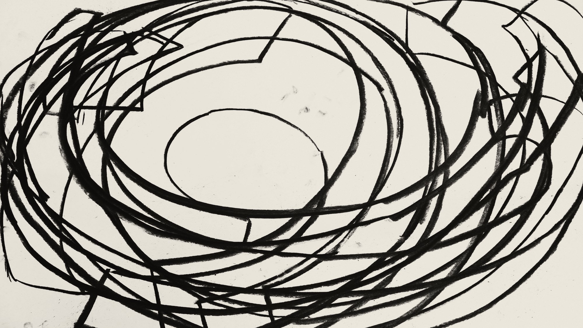 Kohlezeichnung aus der Serie 100 Drawings (2010): ovale Schleifen aus Kohle auf Papier, Format A2