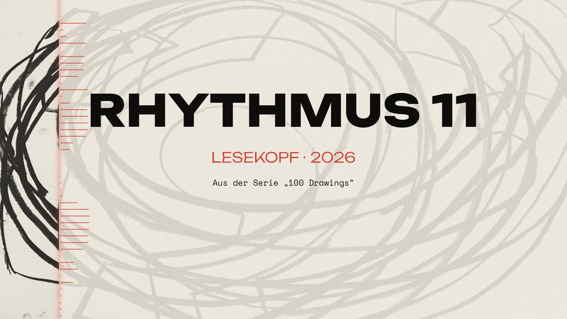 Vorspann: Titel RHYTHMUS 11 auf Papier, links das gelesene Blatt, die rote Linie des Lesekopfs